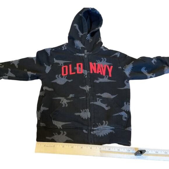 Old Navy Toddler Boys Black & Gray Dinosaur Hoodie Sweatshirt 18-24M - Picture 4 of 5